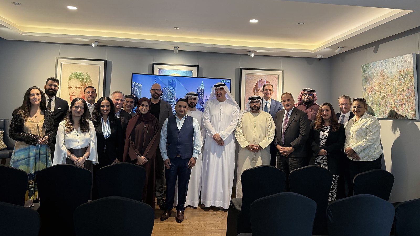 Group photo of the delegation at the DIFC briefing